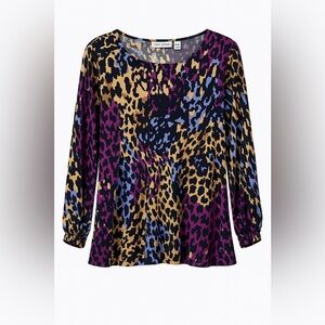 Susan Graver Women’s Liquid Knit Stretchy Colorful Leopard Print Top Size XL